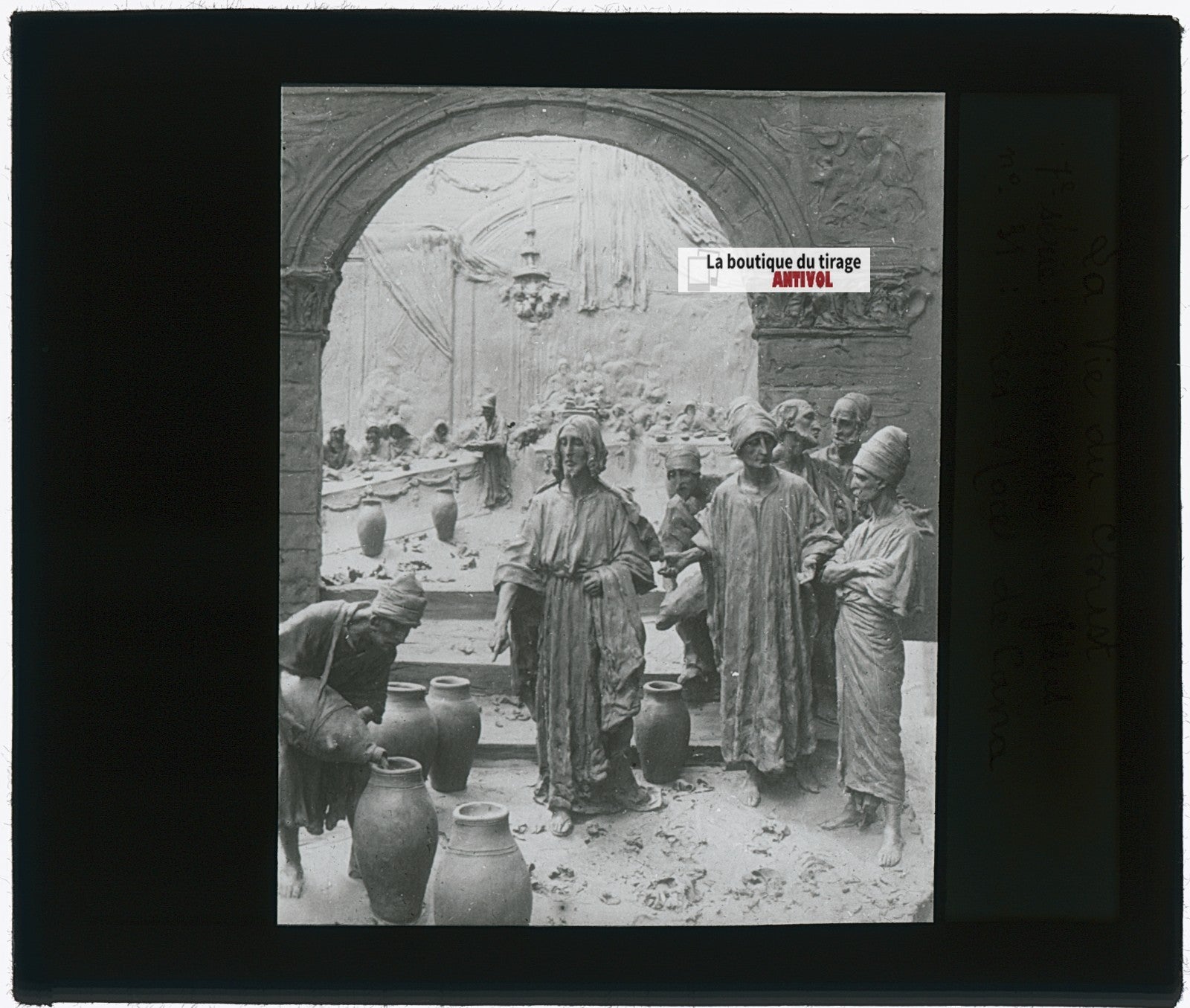 Les noces de Cana, photo plaque verre, noir & blanc, positif 8,5x10 cm