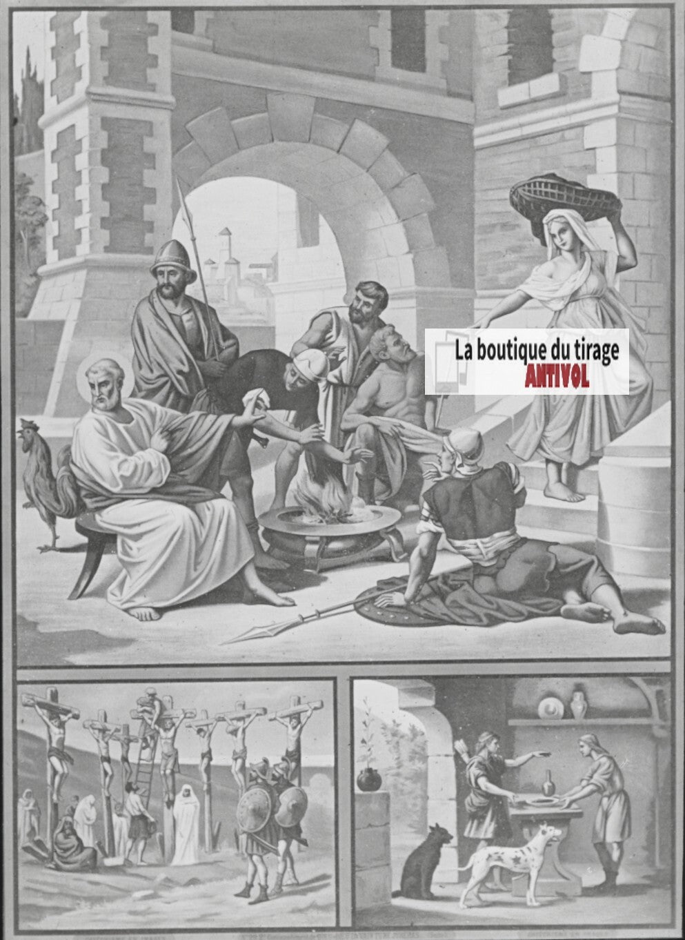 Scène religieuse, catéchisme, dessin peinture, plaque verre, positif 8,5x10 cm