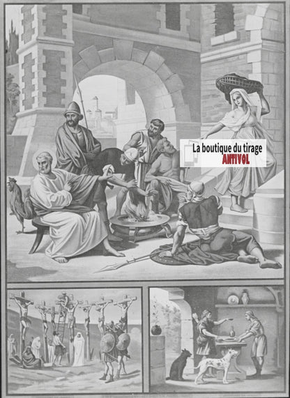 Scène religieuse, catéchisme, dessin peinture, plaque verre, positif 8,5x10 cm
