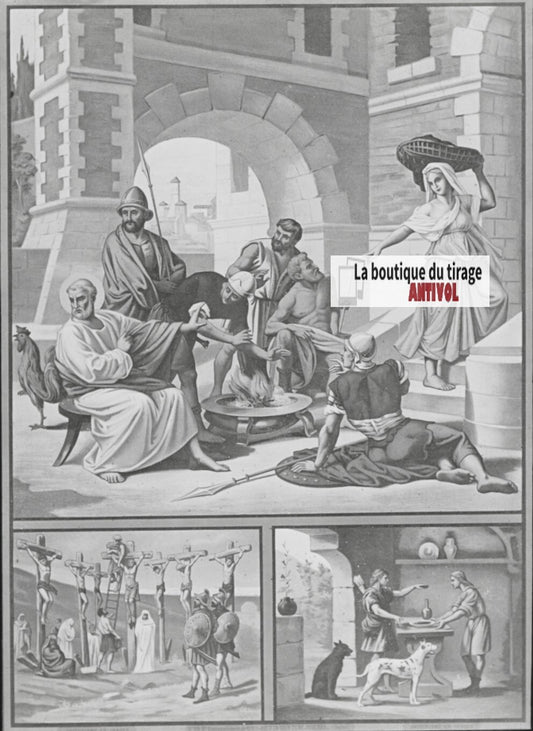 Scène religieuse, catéchisme, dessin peinture, plaque verre, positif 8,5x10 cm