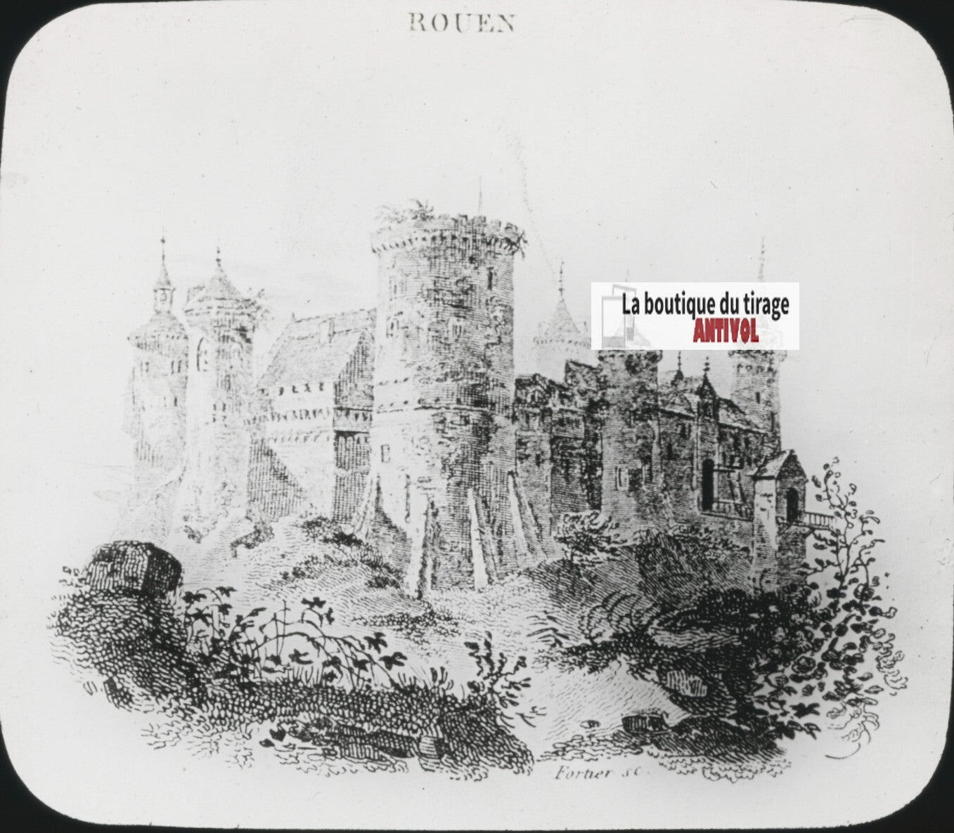 Jeanne d'Arc, château de Rouen, plaque ancienne verre, positif 8,5x10 cm