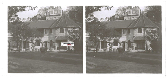 Villa, France, Plaque verre photo stéréoscopique, positif noir & blanc 6x13 cm