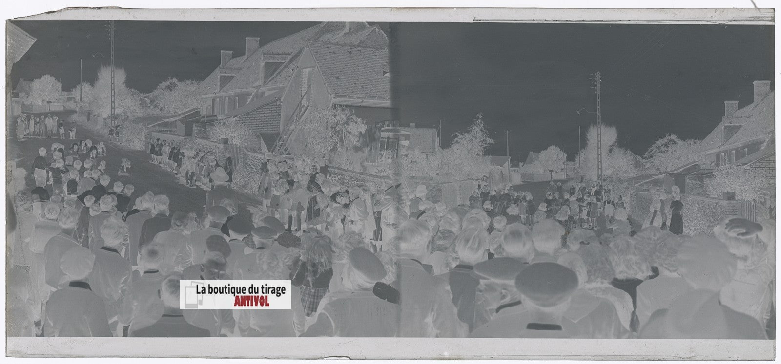 Fête de village, France, plaque verre, photo ancienne, négatif N&B 6x13 cm