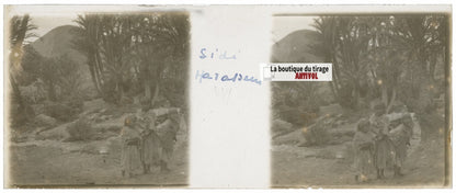 Sidi Harazem, Maroc, Plaque verre stéréo, positif noir & blanc 4,5x10,7 cm