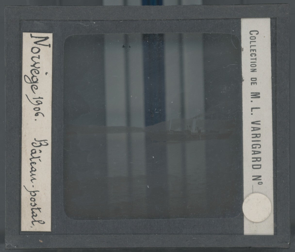 Norvège, bâteau postal, photo plaque de verre, noir & blanc, positif 8,5x10 cm