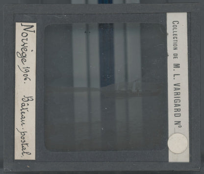 Norvège, bâteau postal, photo plaque de verre, noir & blanc, positif 8,5x10 cm