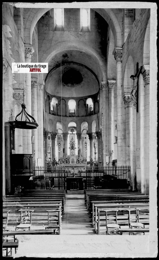 Plaque verre photo ancienne négatif noir & blanc 9x14 cm Orcival, église 0914067