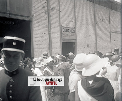 Algérie, douanes, plaque verre, photo stéréo, négatif noir & blanc 6x13 cm