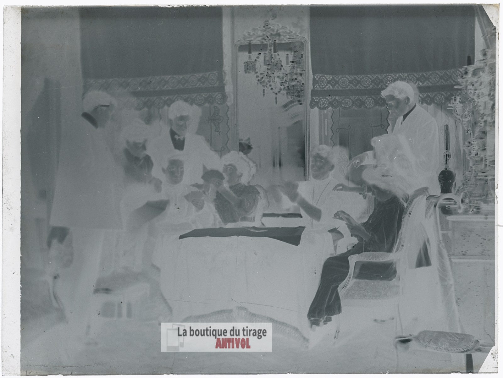 Portrait de groupe, Versailles, plaque verre, photo ancienne, négatif 9x12 cm