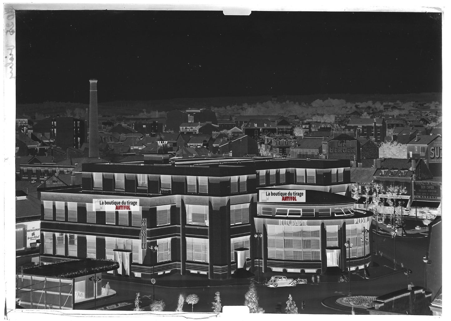Plaque verre photo ancienne négatif noir et blanc 13x18 cm Vichy La Poste