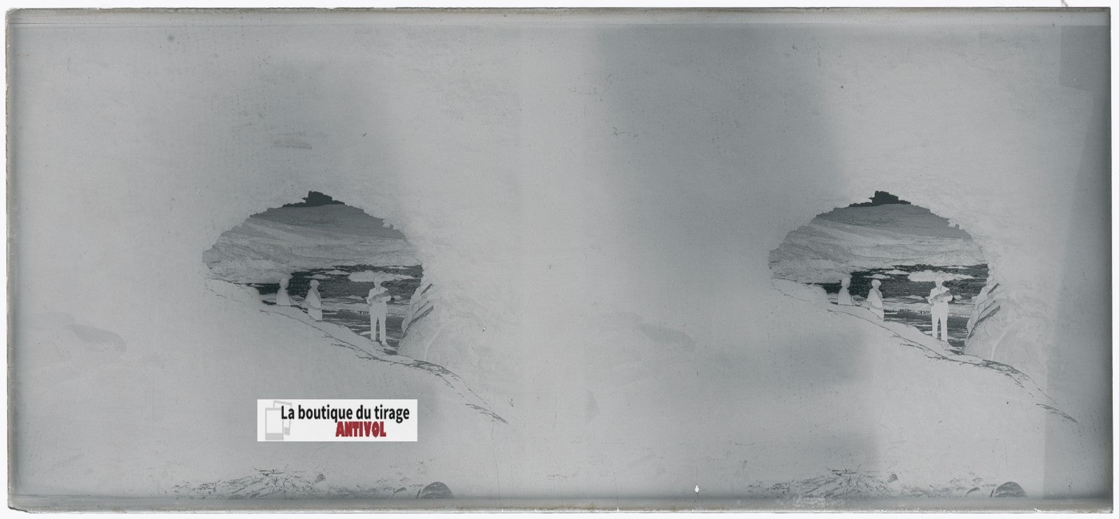 Algérie, mer, plaque verre, photo stéréoscopie, négatif noir & blanc 6x13 cm