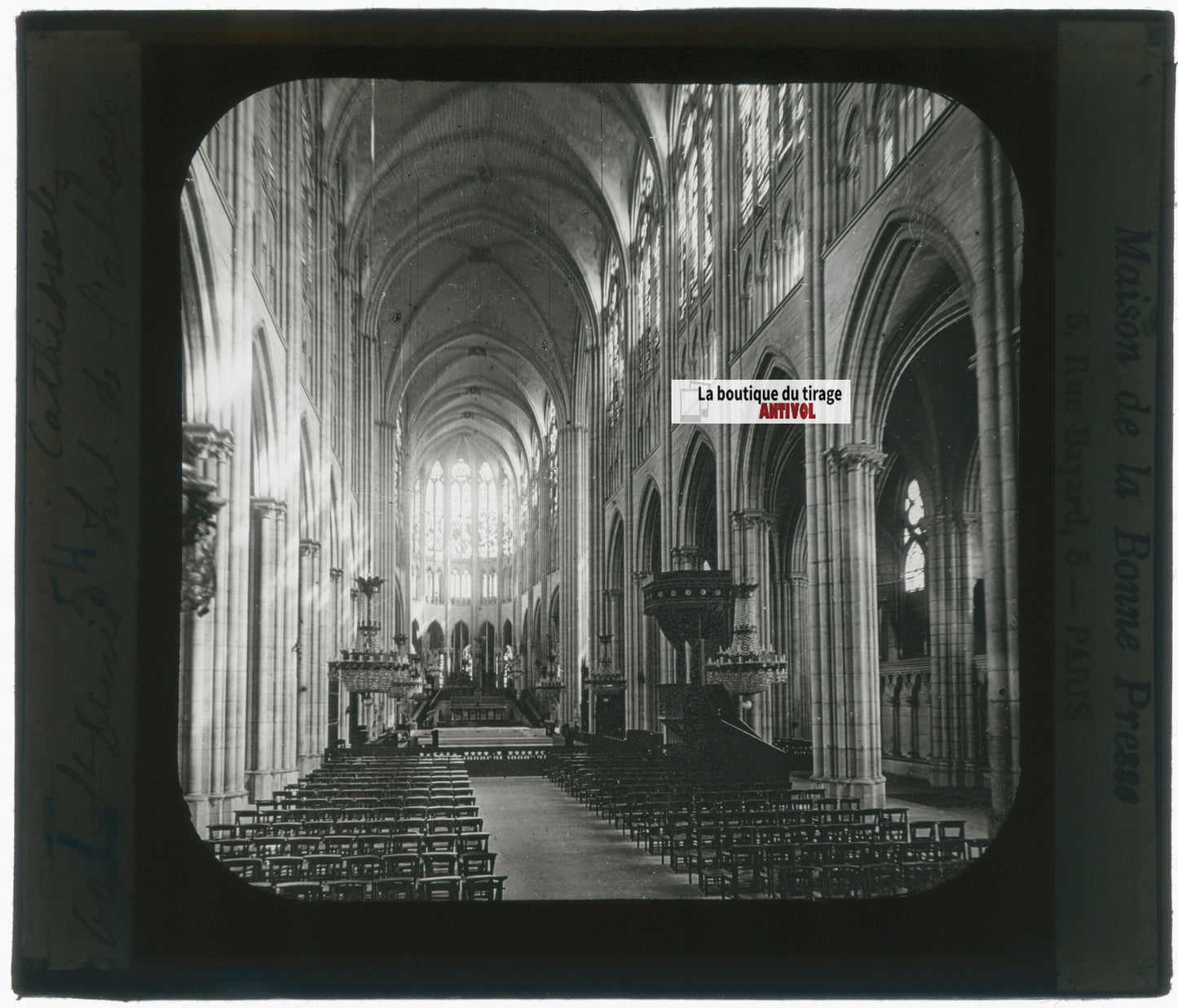 Cathédrale de Saint-Denis, photo plaque verre, noir & blanc, positif 8,5x10 cm