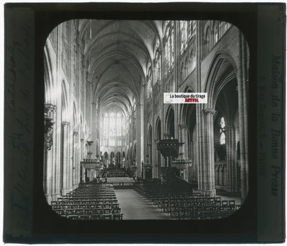 Cathédrale de Saint-Denis, photo plaque verre, noir & blanc, positif 8,5x10 cm