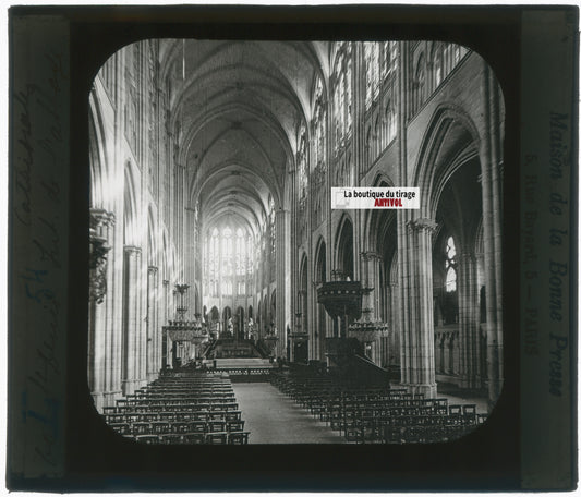 Cathédrale de Saint-Denis, photo plaque verre, noir & blanc, positif 8,5x10 cm